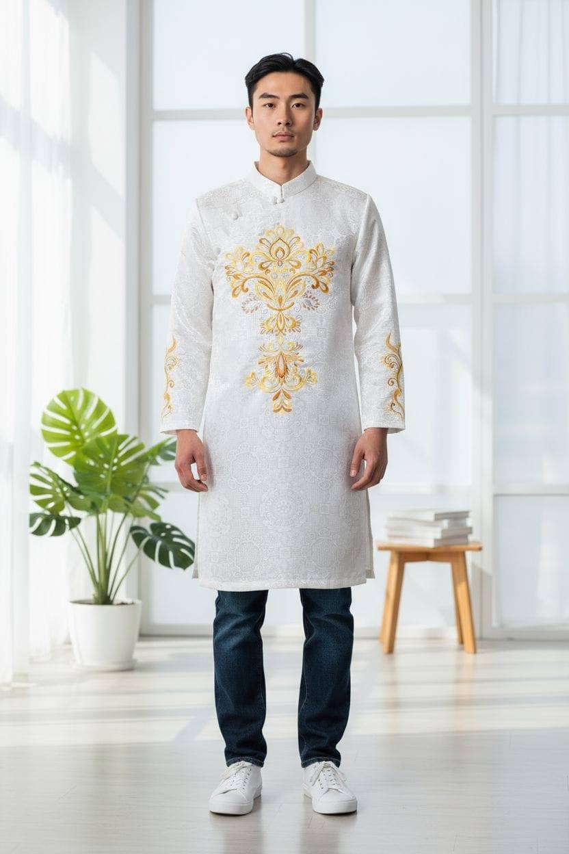 Áo Dài Nam WHITE Color/Lunar New Year/W161