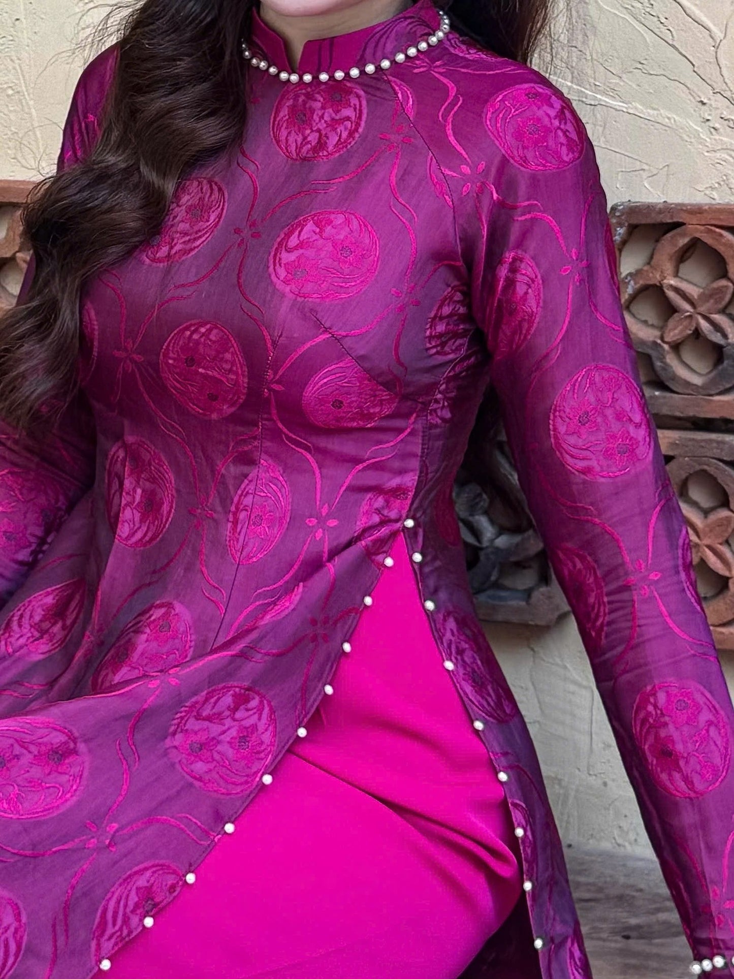 Orchid Purple Mulberry Silk Ao Dai Dress, Vietnamese Traditional Dress TT94