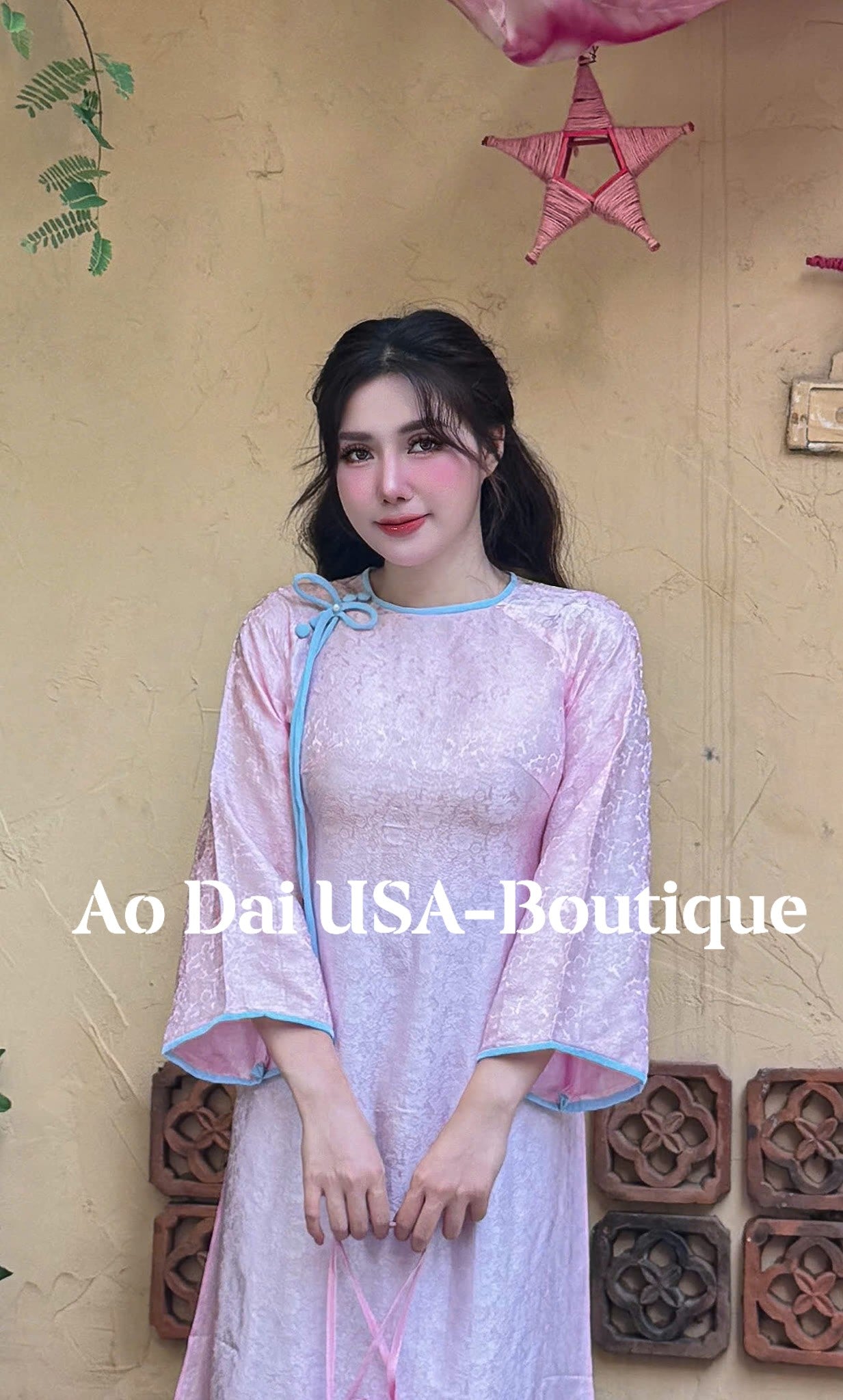 Pink Pastel Ao Dai Set Lua Tơ tằm Ha Dong  / TT100