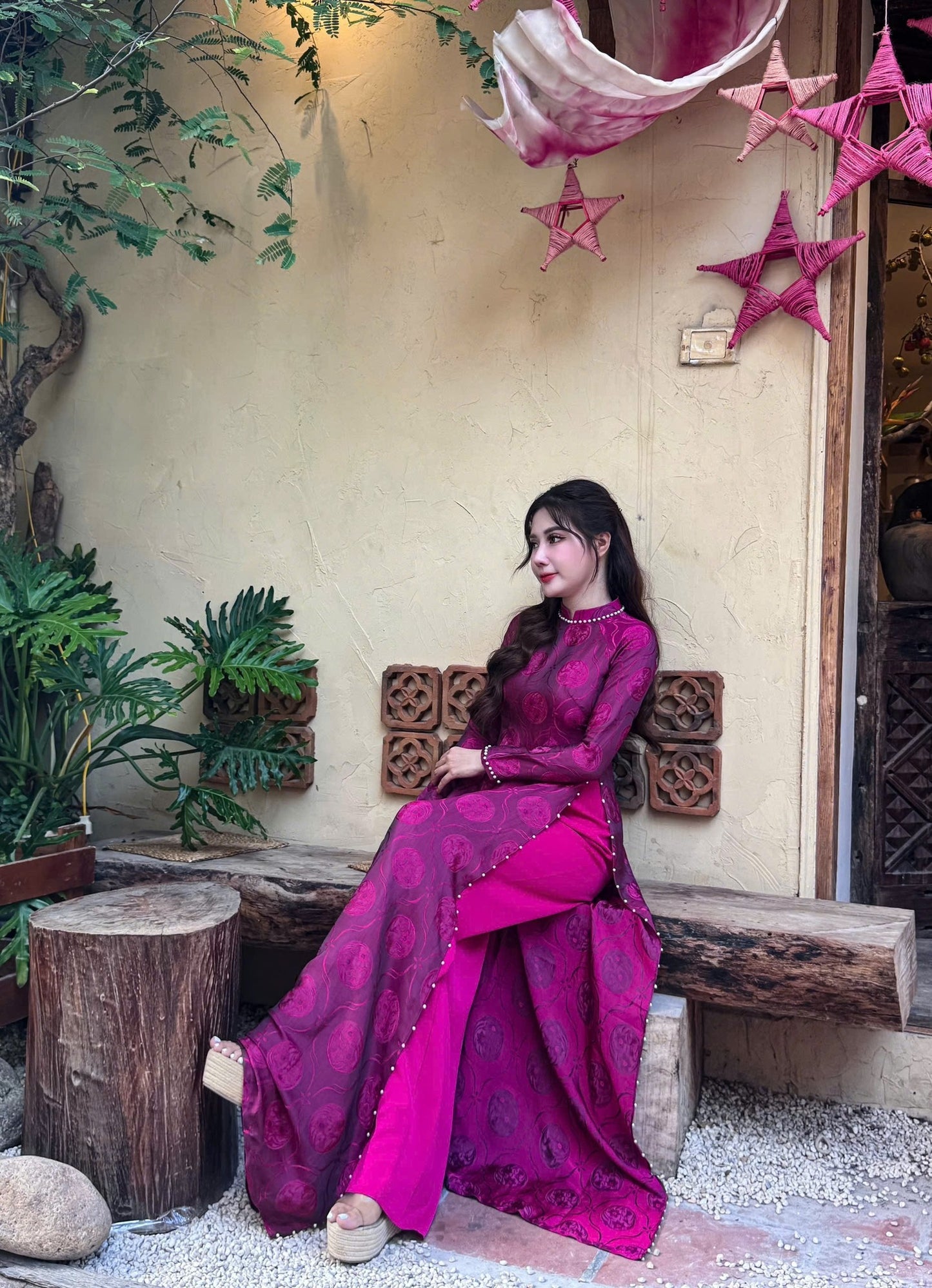 Orchid Purple Mulberry Silk Ao Dai Dress, Vietnamese Traditional Dress TT94