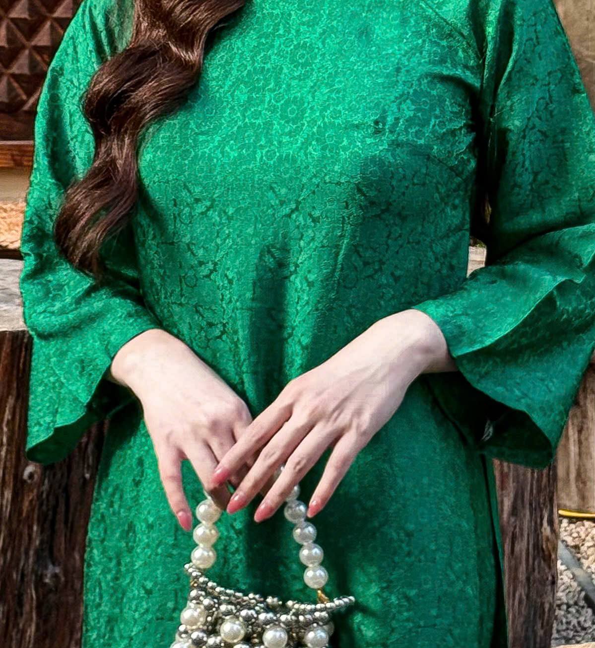 Green 100% Mulberry Silk Ao Dai Dress Set,  Ao Dai For Women, TT79