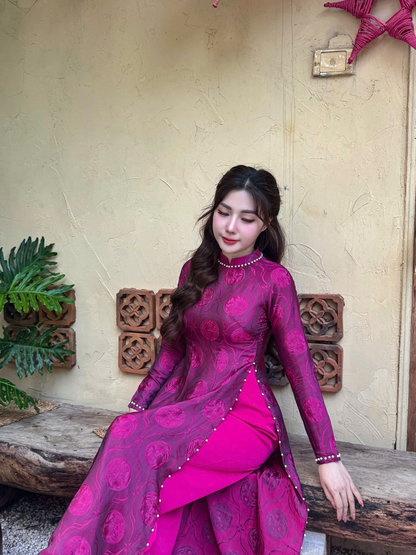 Orchid Purple Mulberry Silk Ao Dai Dress, Vietnamese Traditional Dress TT94