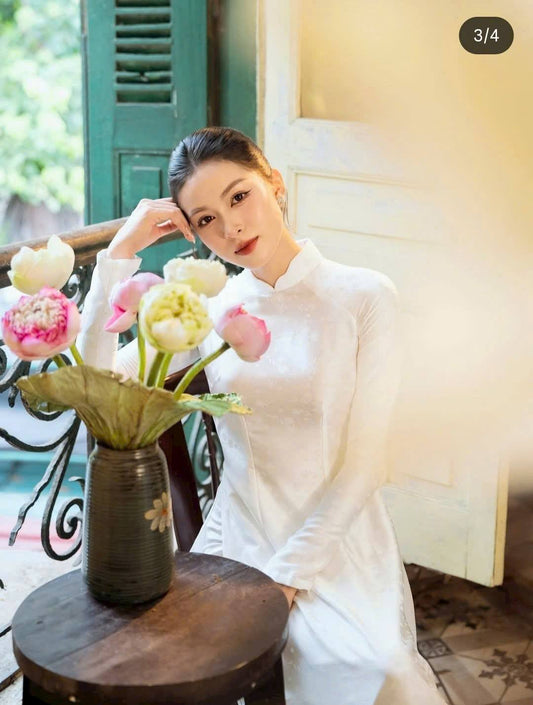 White Ao Dai Dress: Vietnamese Traditional Long Dress /white  pants TT213