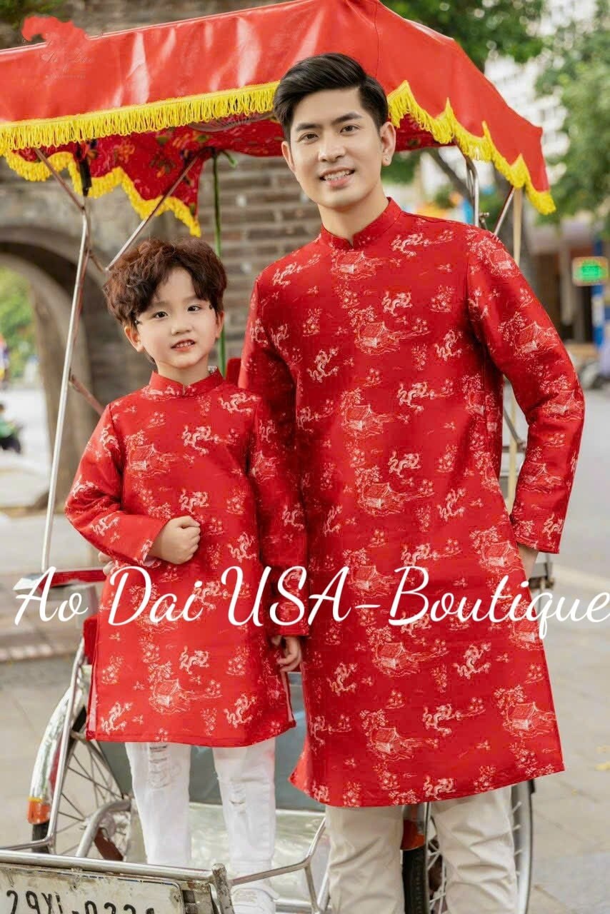 Men & Boy Red Dragon Ao Dai Top (2 Colors) B122