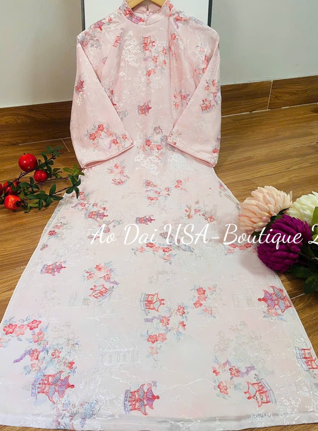 Pink Ao Dai Set, Modern Vietnamese Dress with Design,Luna New Year 2026 CT233