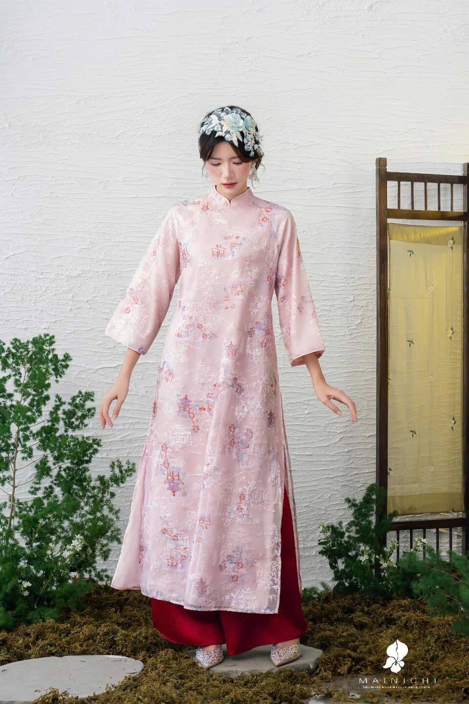 Pink Ao Dai Set, Modern Vietnamese Dress with Design,Luna New Year 2026 CT233