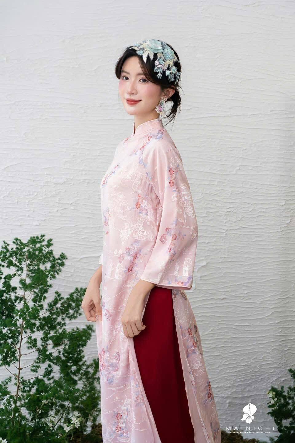 Pink Ao Dai Set, Modern Vietnamese Dress with Design,Luna New Year 2026 CT233