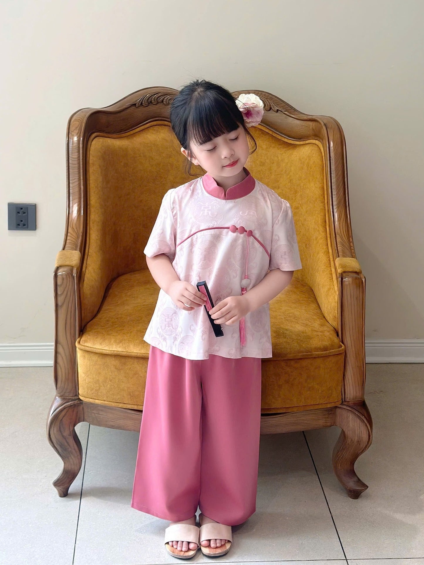 Girls Floral Ao Ba Ba Cach Tan/ Vietnamese Lunar New Year Outfit G342/ PINK