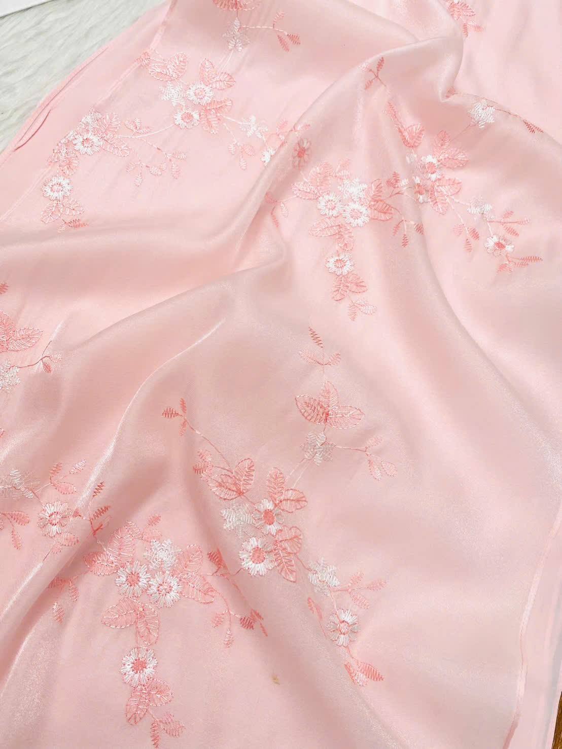 Matching Mom & Daughter Pink Ao Dai Set/ Ao Dai To Theu/ Floral Embroidery, Lunar New Year B102