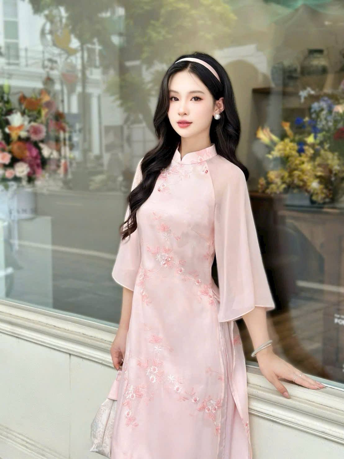 Matching Mom & Daughter Pink Ao Dai Set/ Ao Dai To Theu/ Floral Embroidery, Lunar New Year B102