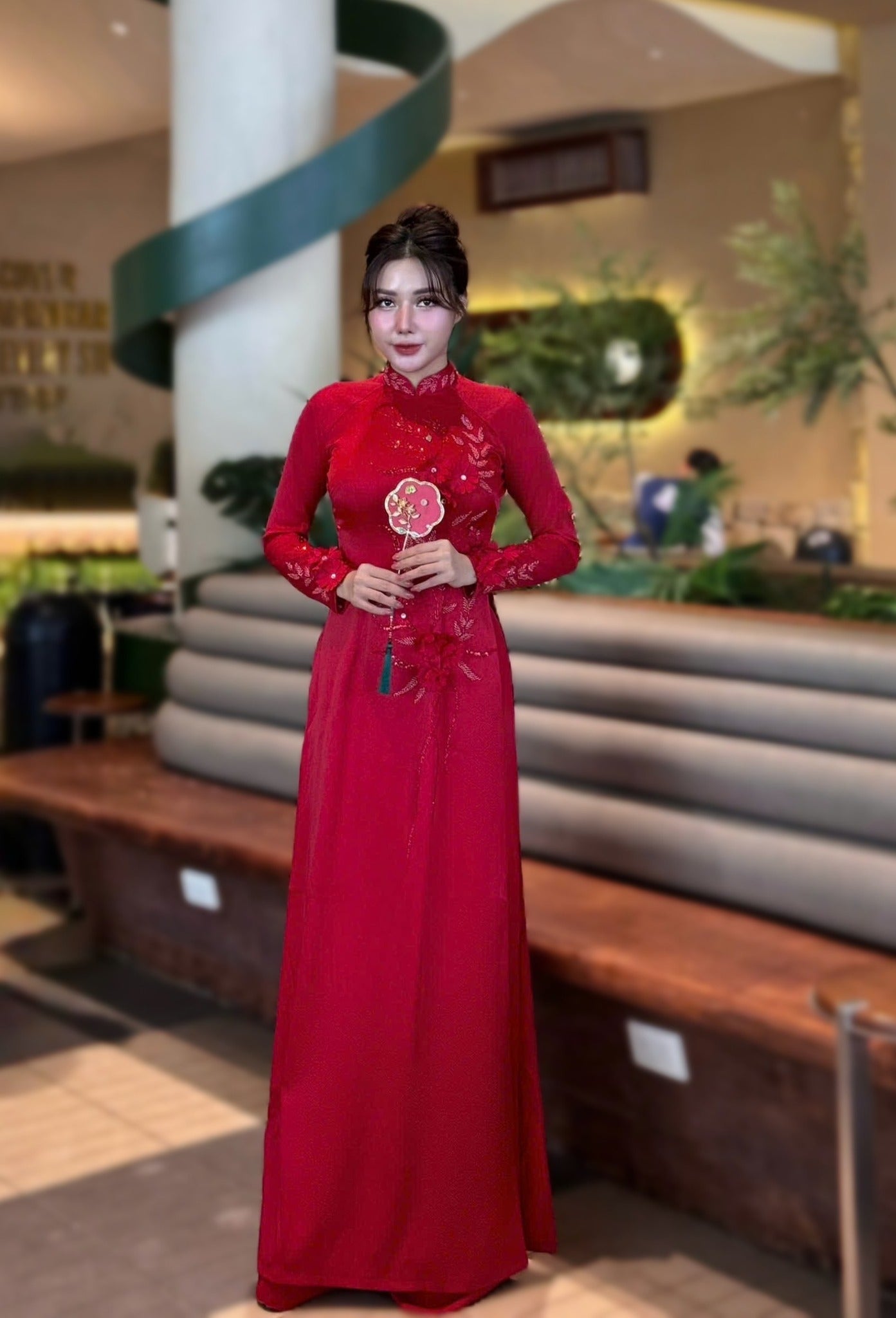Ao Dai Lụa Tô Châu Design For Women Burgundy Color/ pants included/ TT229