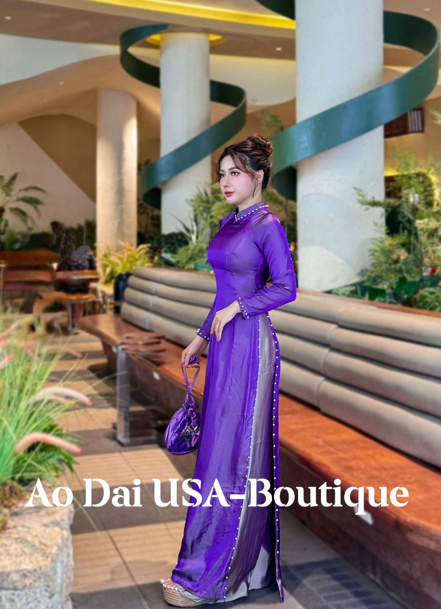 NHA KY Set Ao Dai Lụa Tơ tằm Nha Xá Hong Kông Light Purple / pants included/ TT227