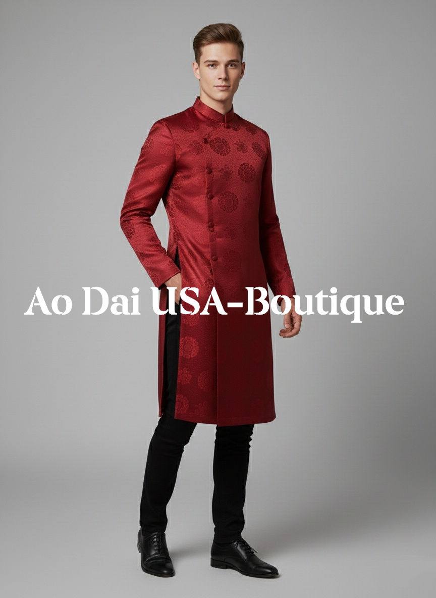 Dark Red Ao Dai for Men /Gam Ao Dai for groomsmaid/ B175