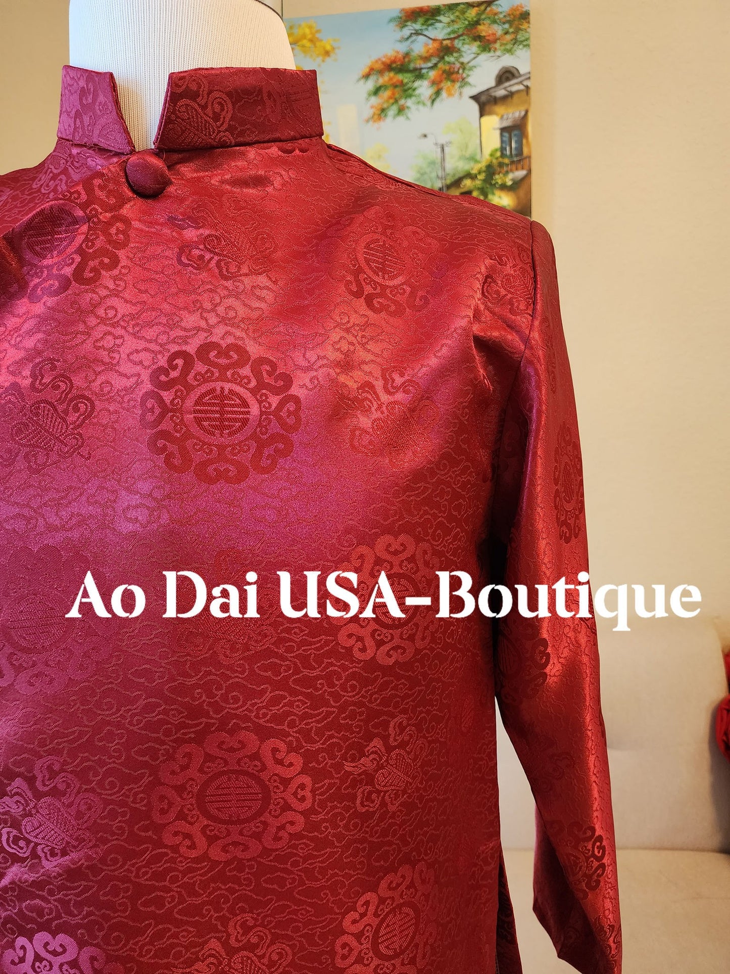 Dark Red Ao Dai for Men /Gam Ao Dai for groomsmaid/ B175
