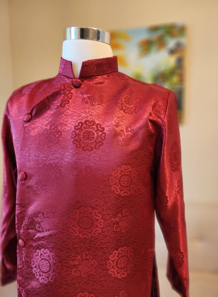 Dark Red Ao Dai for Men /Gam Ao Dai for groomsmaid/ B175