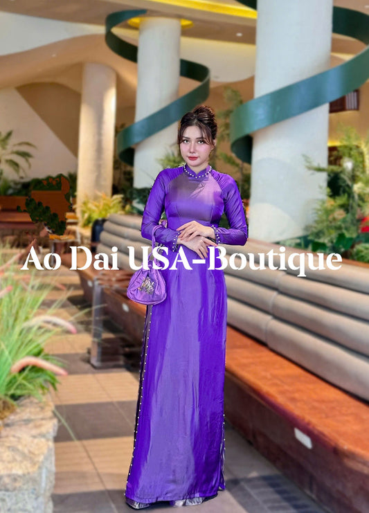 NHA KY Set Ao Dai Lụa Tơ tằm Nha Xá Hong Kông Light Purple / pants included/ TT227