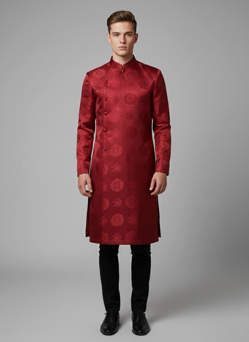 Dark Red Ao Dai for Men /Gam Ao Dai for groomsmaid/ B175