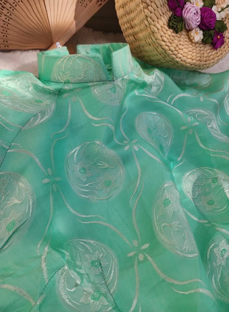 Jade Green Mulberry Silk Ao Dai Dress Set, Vietnamese Traditional Dress TT58
