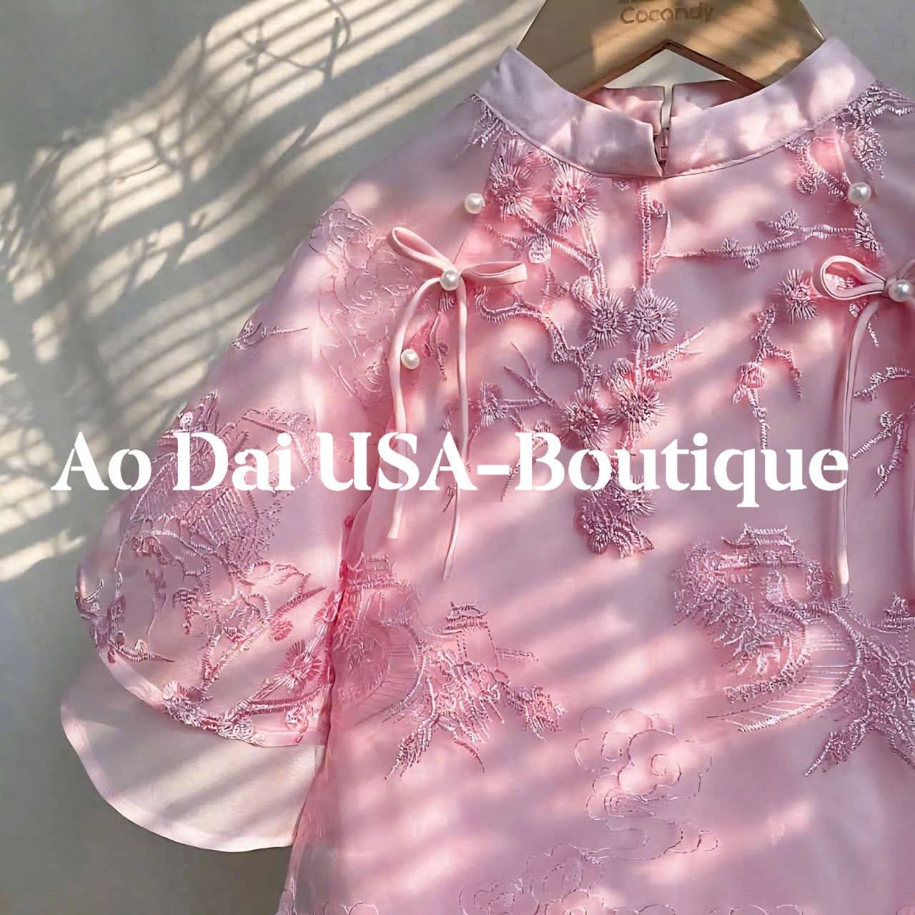 Girls Floral Ao Dai Set Pink Color, Vietnamese Lunar New Year Outfit B269