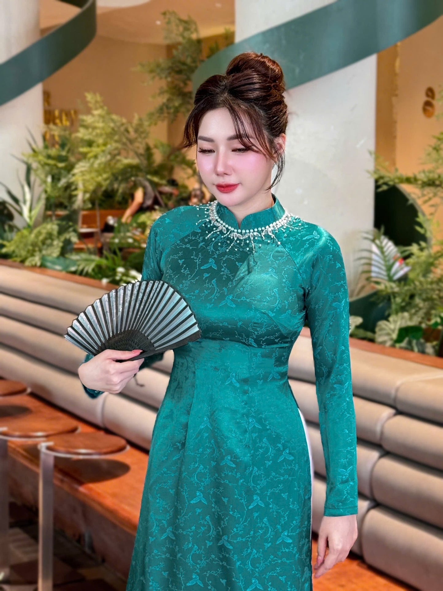 Ao Dai Lua Van Nam /Traditional Ao Dai Women Modern Design With Pearl/ Vietnamese Traditional Long Dress / No Pants B232