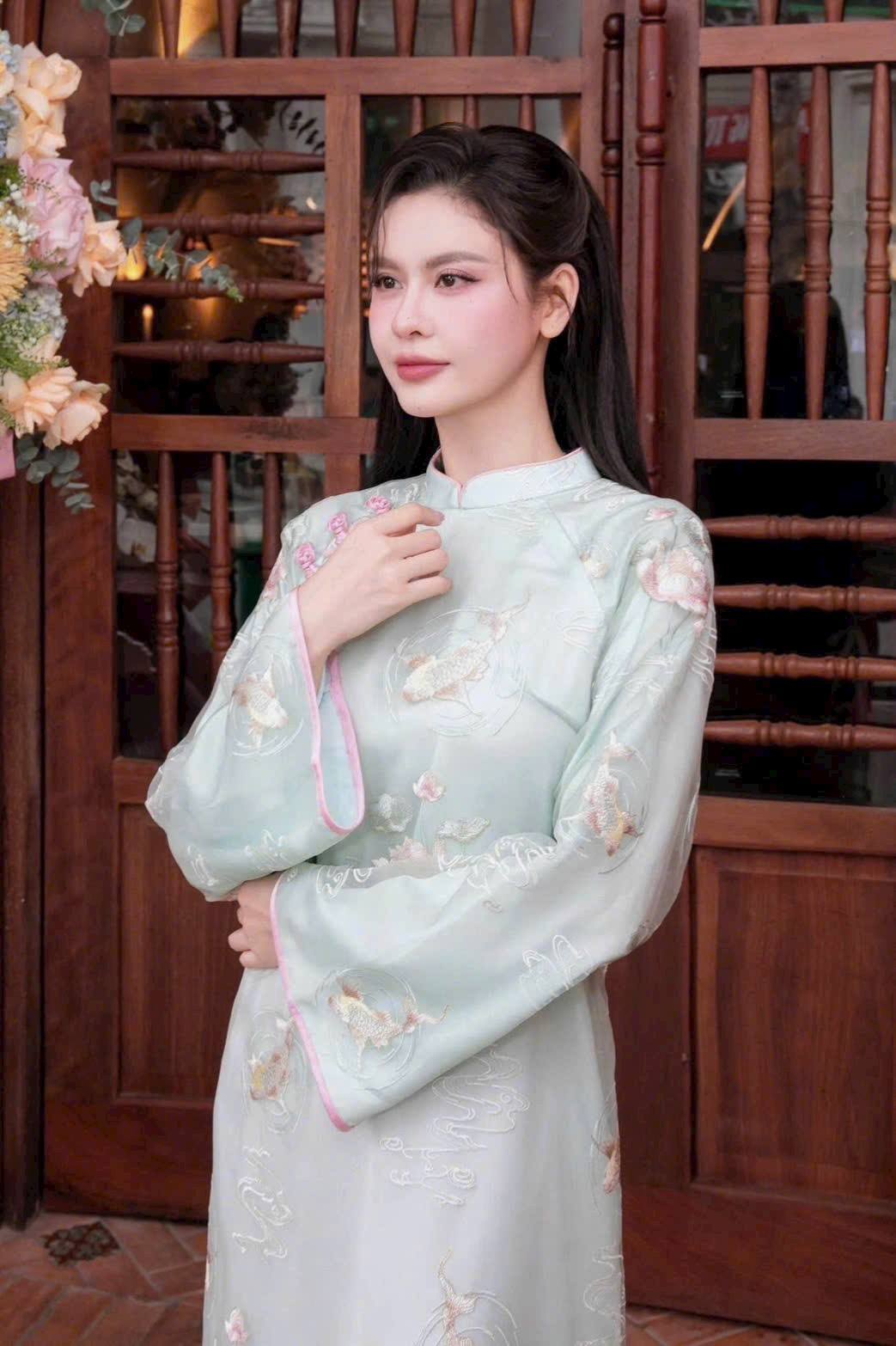 Set Ao Dai Cách tân Blue Color embroidery flowers/Ao Dai Cach Tan Loose Style/ B86