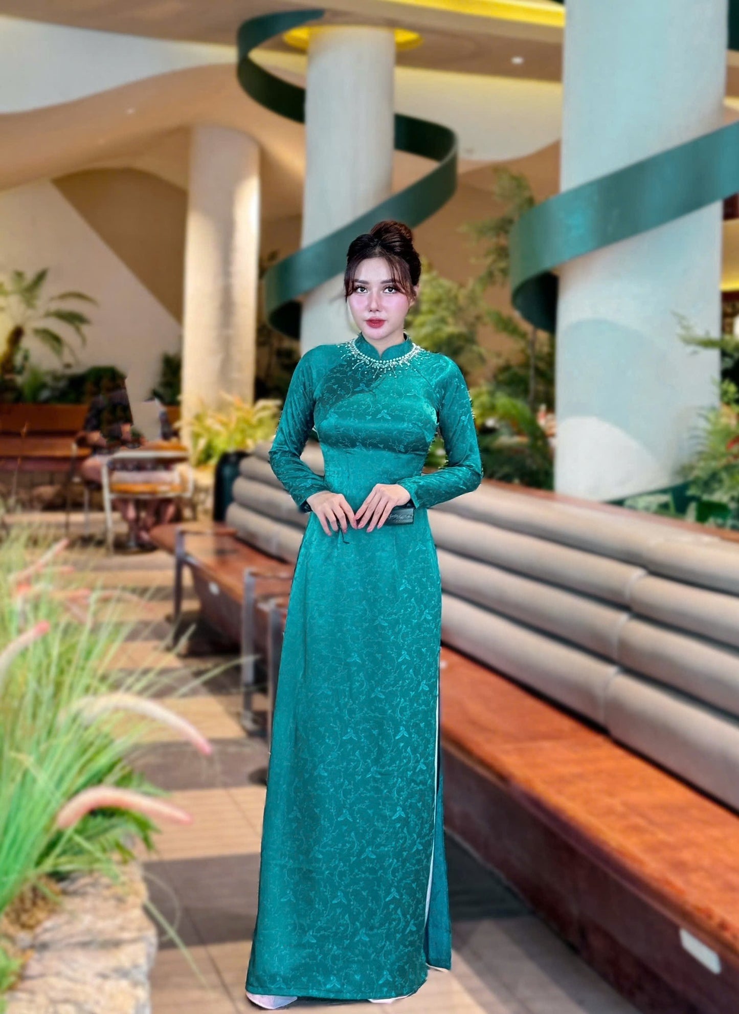 Ao Dai Lua Van Nam /Traditional Ao Dai Women Modern Design With Pearl/ Vietnamese Traditional Long Dress / No Pants B232