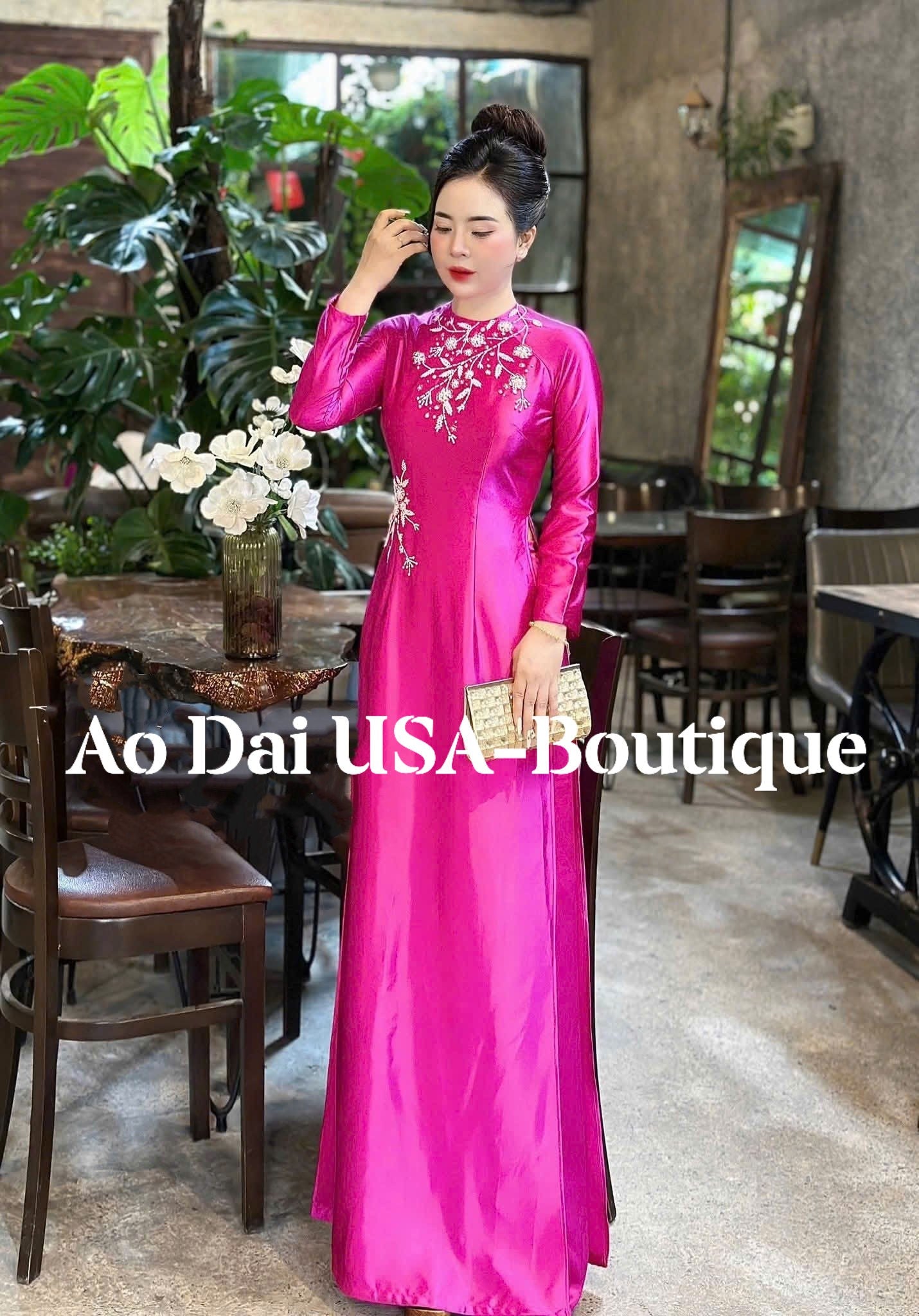 Set Ao Dai Lụa Tô Châu Hot Pink Design/Traditional Long dresses Vietnamese/ pants included/ DS30