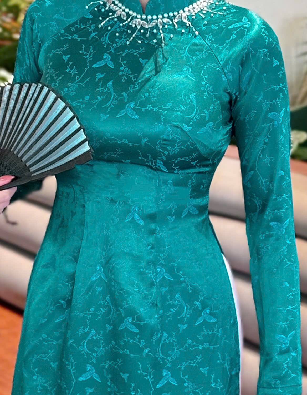 Ao Dai Lua Van Nam /Traditional Ao Dai Women Modern Design With Pearl/ Vietnamese Traditional Long Dress / No Pants B232