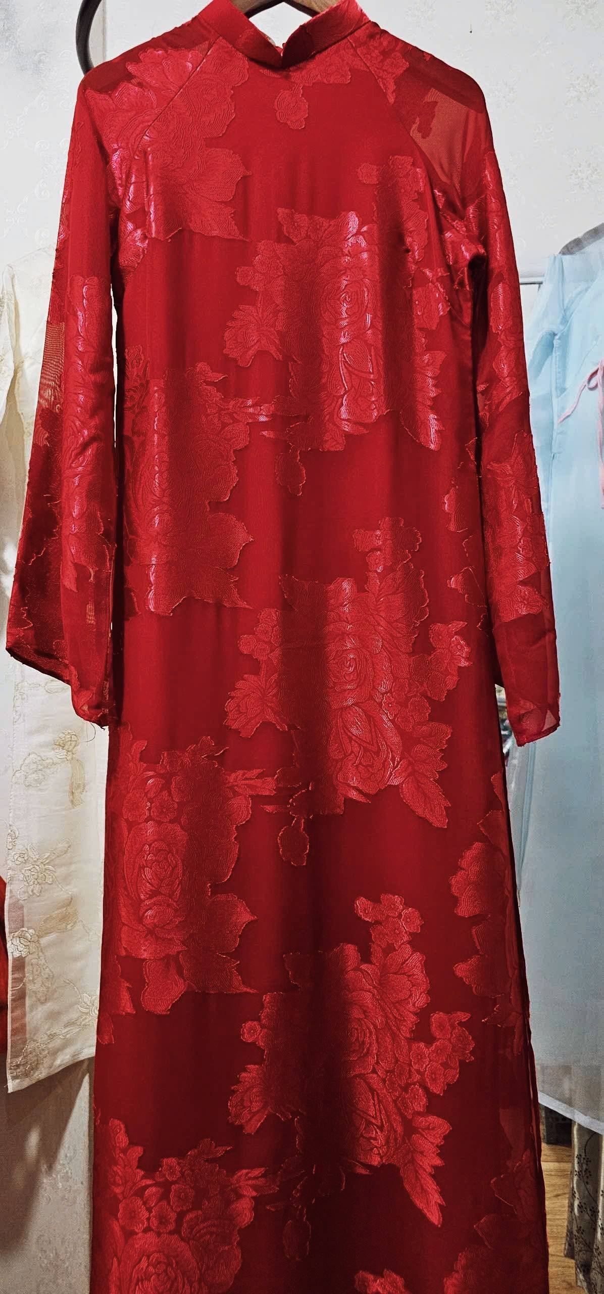 Set Ao Dai Gam Tơ Dark Red With Pants/Morden Ao Dai For Women/ Ao Dai Viet Nam Trendy/B299