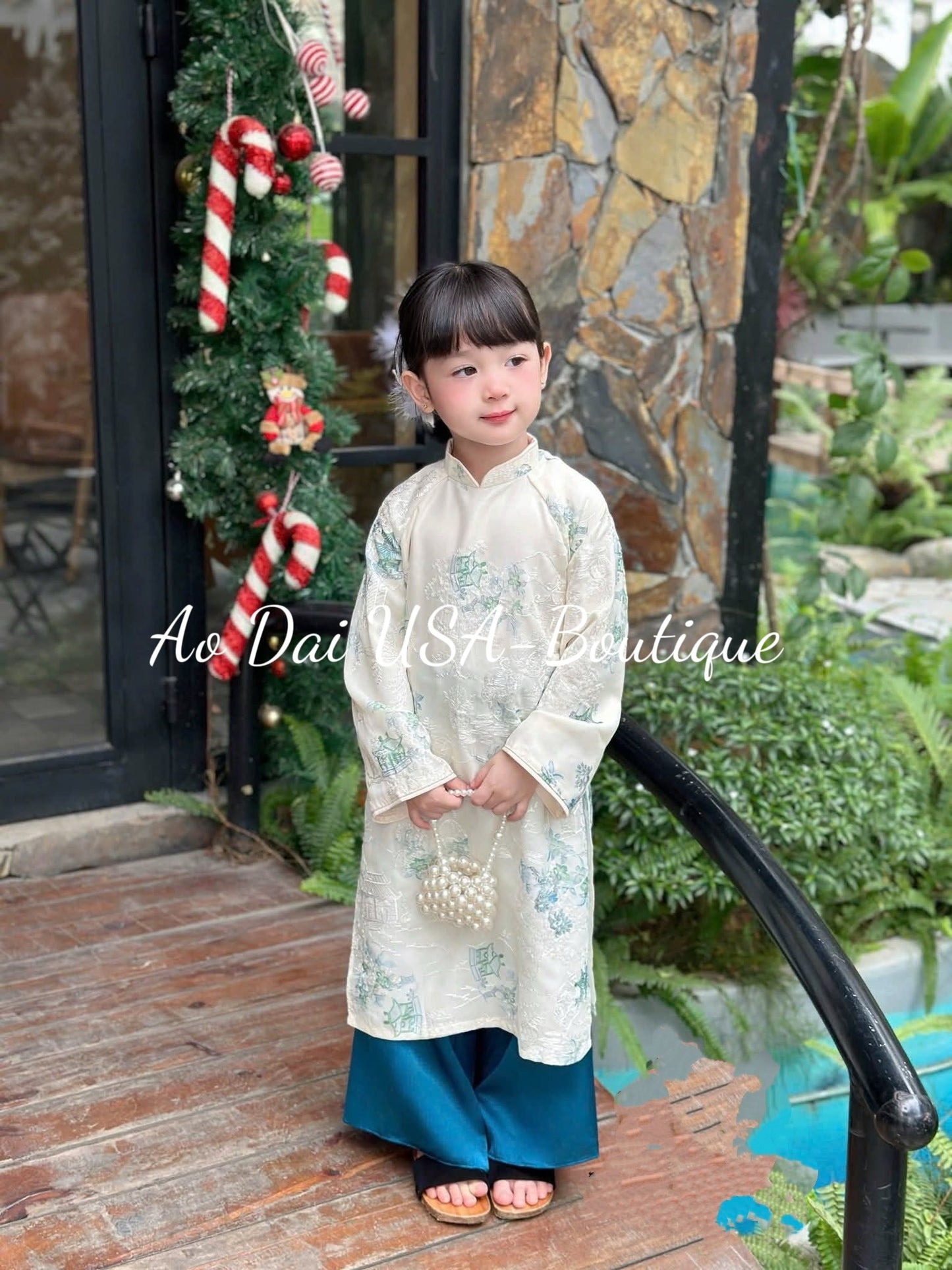 Matching Mom & Daughter Blue Ao Dai Set /Ao Dai for Girls/Floral Embroidery/ Lunar New Year 2026/ B106
