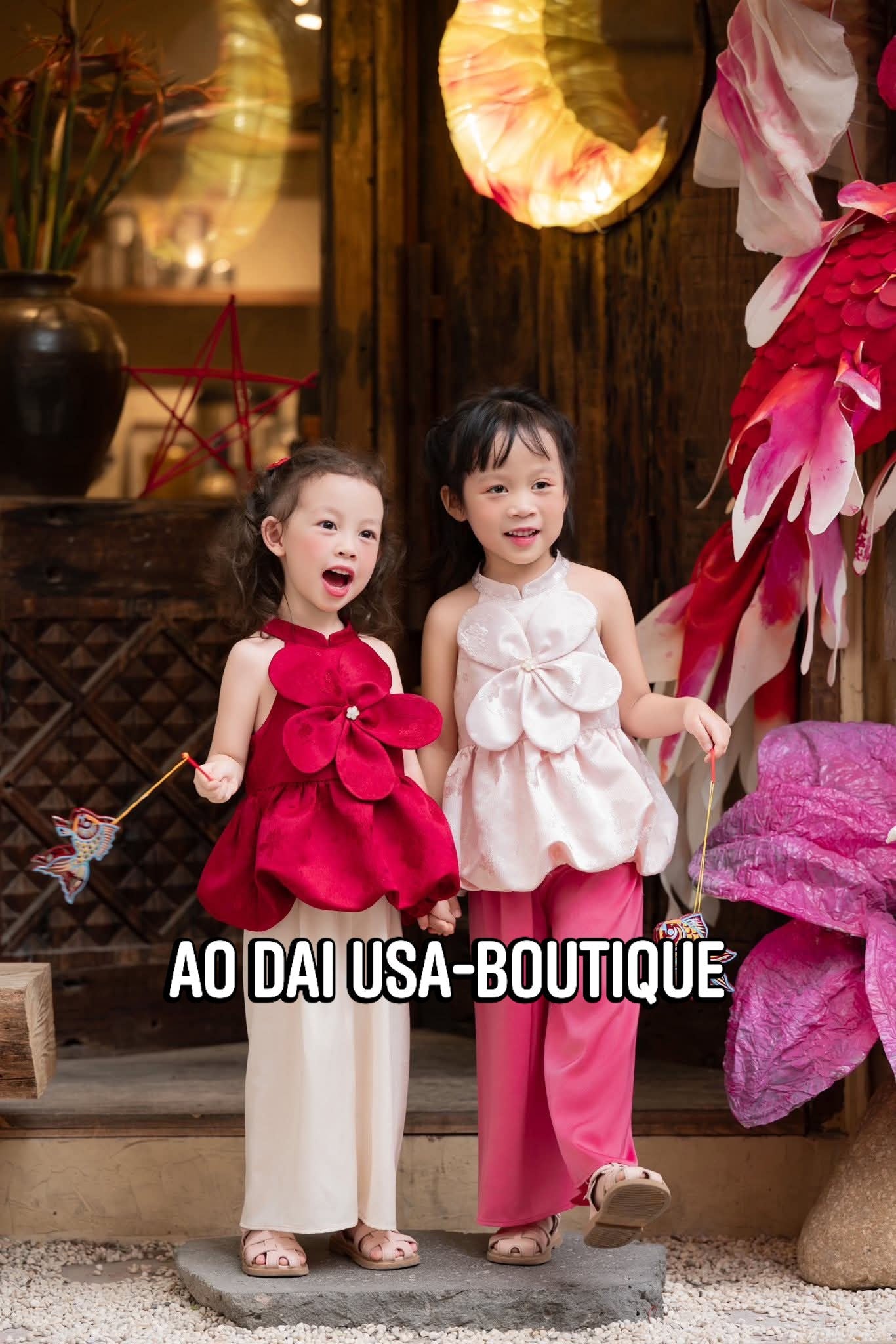 Girls Floral Ao Yếm Cach Tan (2 colors), Vietnamese Lunar New Year Outfit G342