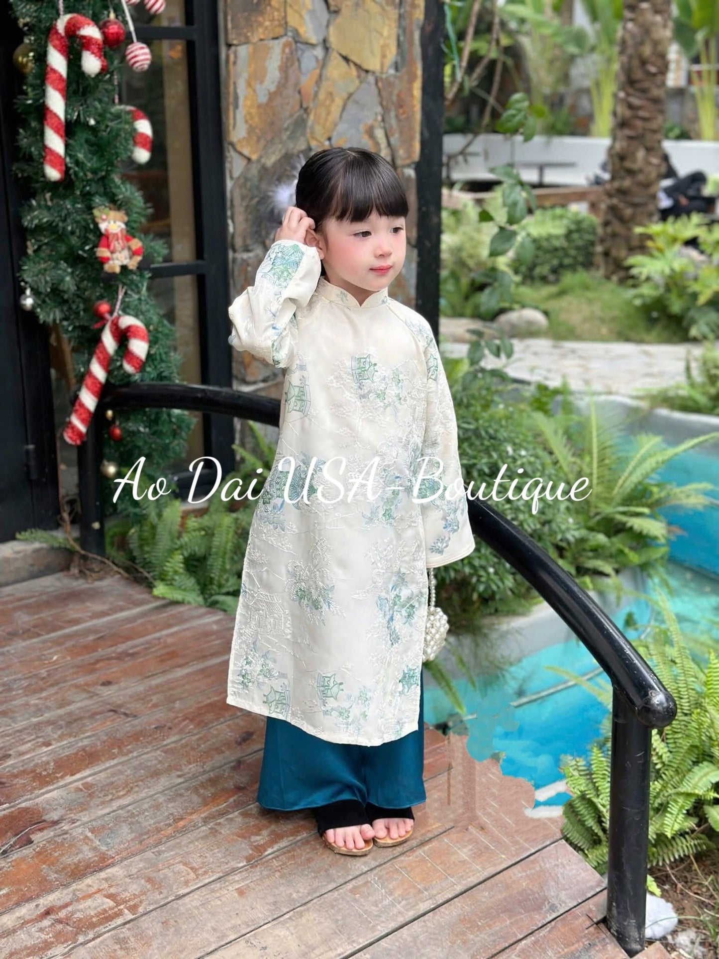 Matching Mom & Daughter Blue Ao Dai Set /Ao Dai for Girls/Floral Embroidery/ Lunar New Year 2026/ B106