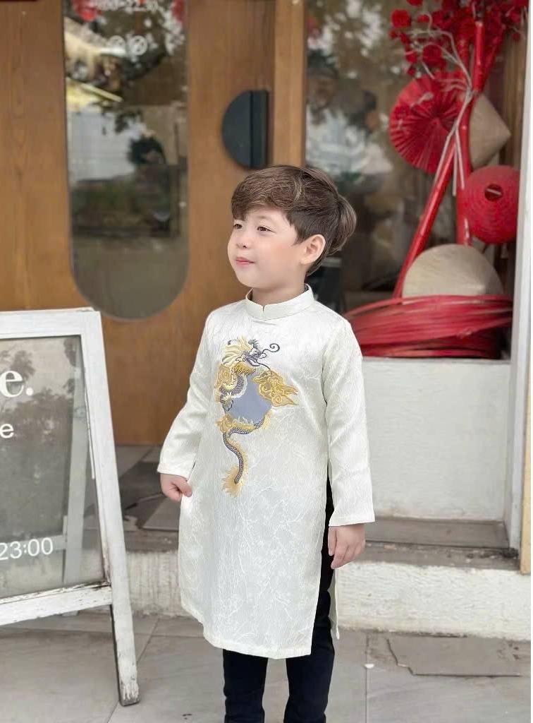 Matching White Ao Dai Set For Men and Boy/ Matching Dad-Boy Dragon / Pre-made Ao Dai Lunar New Year 2026/ Ao Dai Gia Dinh Tet
