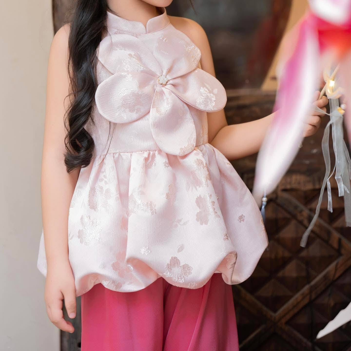 Girls Floral Ao Yếm Cach Tan (2 colors), Vietnamese Lunar New Year Outfit G342