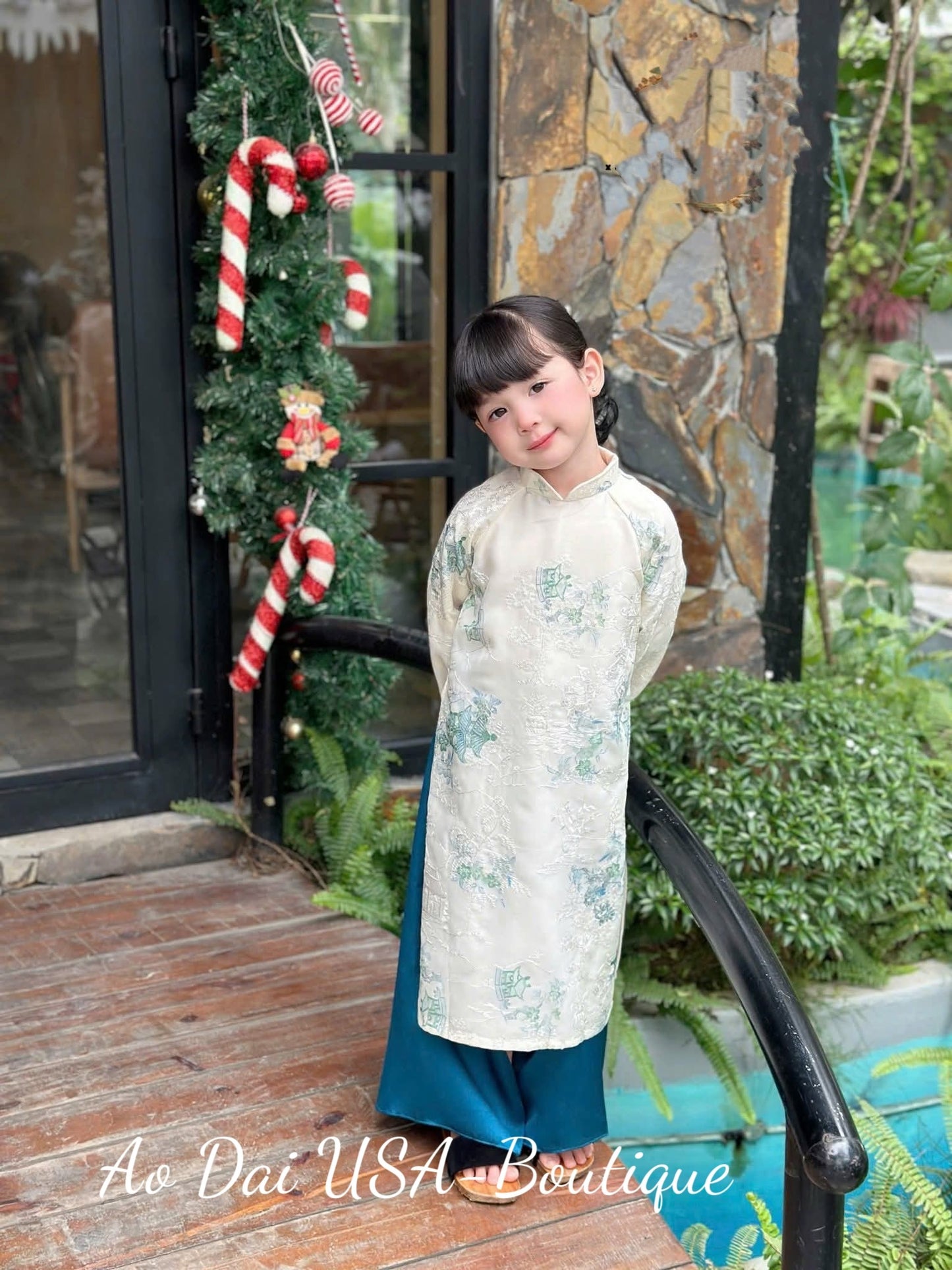 Matching Mom & Daughter Blue Ao Dai Set /Ao Dai for Girls/Floral Embroidery/ Lunar New Year 2026/ B106