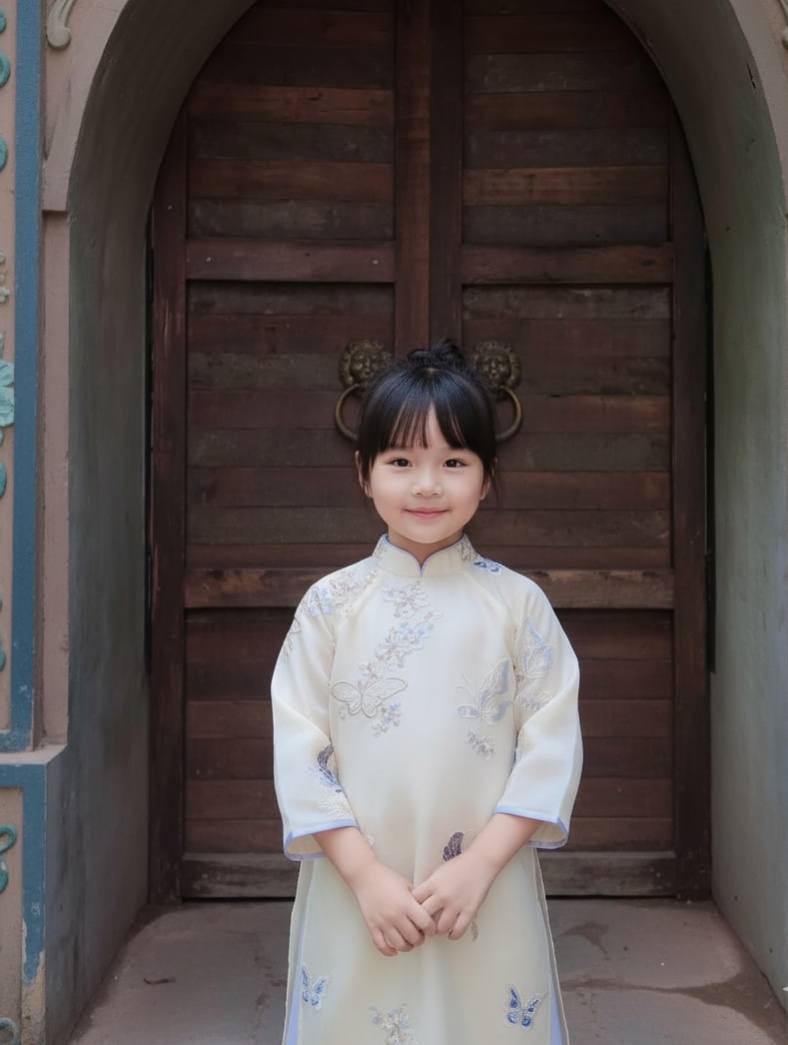Girls' White Ao Dai Set Embroiled/Lunar New Year TT203/ 106