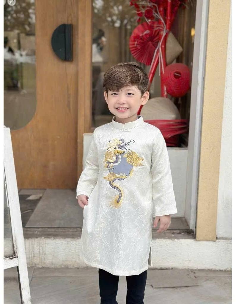 Matching White Ao Dai Set For Men and Boy/ Matching Dad-Boy Dragon / Pre-made Ao Dai Lunar New Year 2026/ Ao Dai Gia Dinh Tet