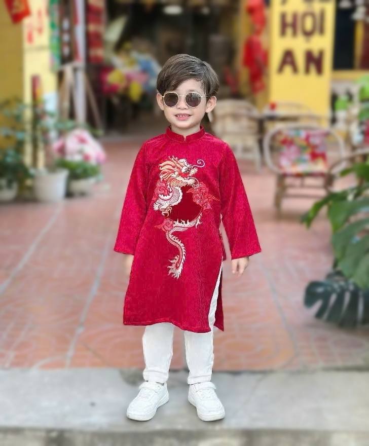 Matching Red Ao Dai Set For Men and Boy/ Matching Dad-Boy Dragon / Pre-made Ao Dai Lunar New Year 2026/ Ao Dai Gia Dinh Tet