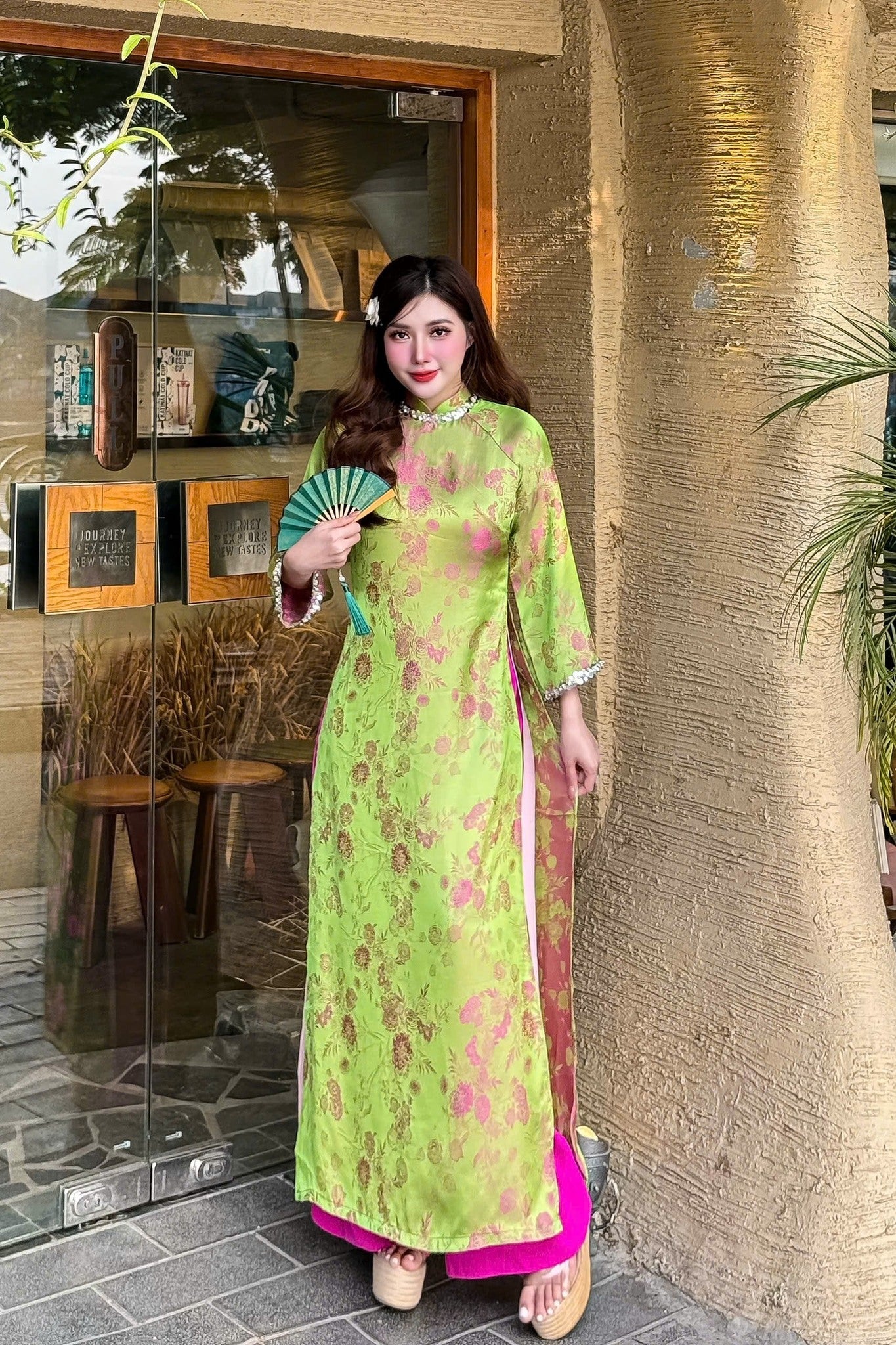 YEN HOA Set Ao Dai Lua To Tam Van Nam/ Vietnamese Modernized with Pants/ Ao Dai Loose Style/B280