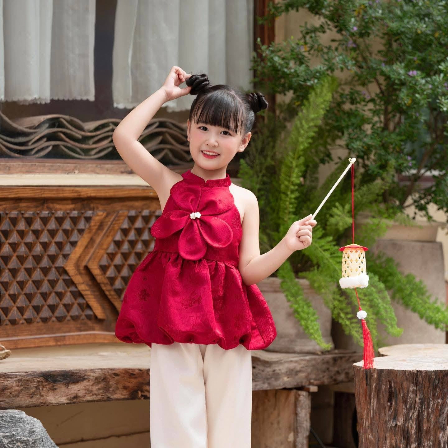 Girls Floral Ao Yếm Cach Tan (2 colors), Vietnamese Lunar New Year Outfit G342