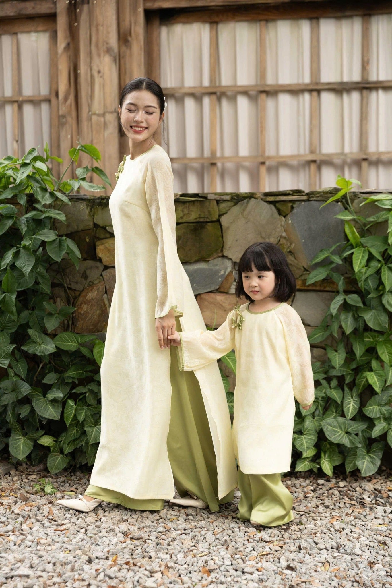 Matching Mom & Daughter Light Yellow Ao Dai Set /Ao Dai for Girls/Mẹ Và Bé Gái Ao Dai/  Lunar New Year 2026/ B87