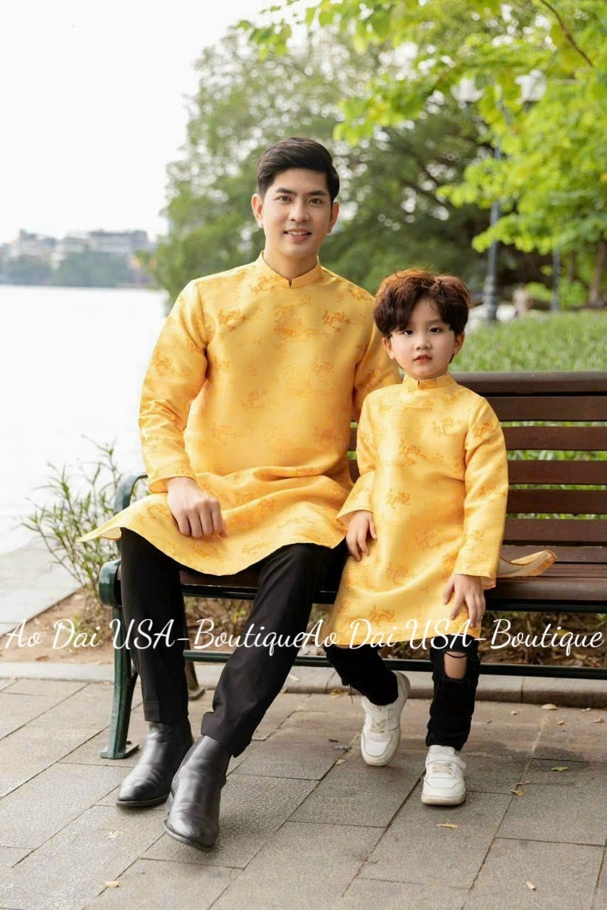 Men & Boy Red Dragon Ao Dai Top (2 Colors) B122