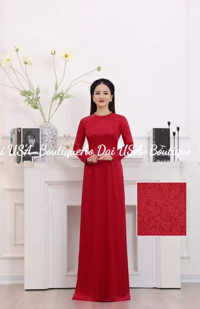 Top Only- Ao Dai Lua Tra Mi Dark red Color.TT106