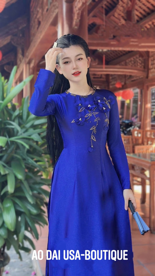 Set Ao Dai Lua Tô Châu/ Vietnamese Traditional Long Dress with Pants DS38