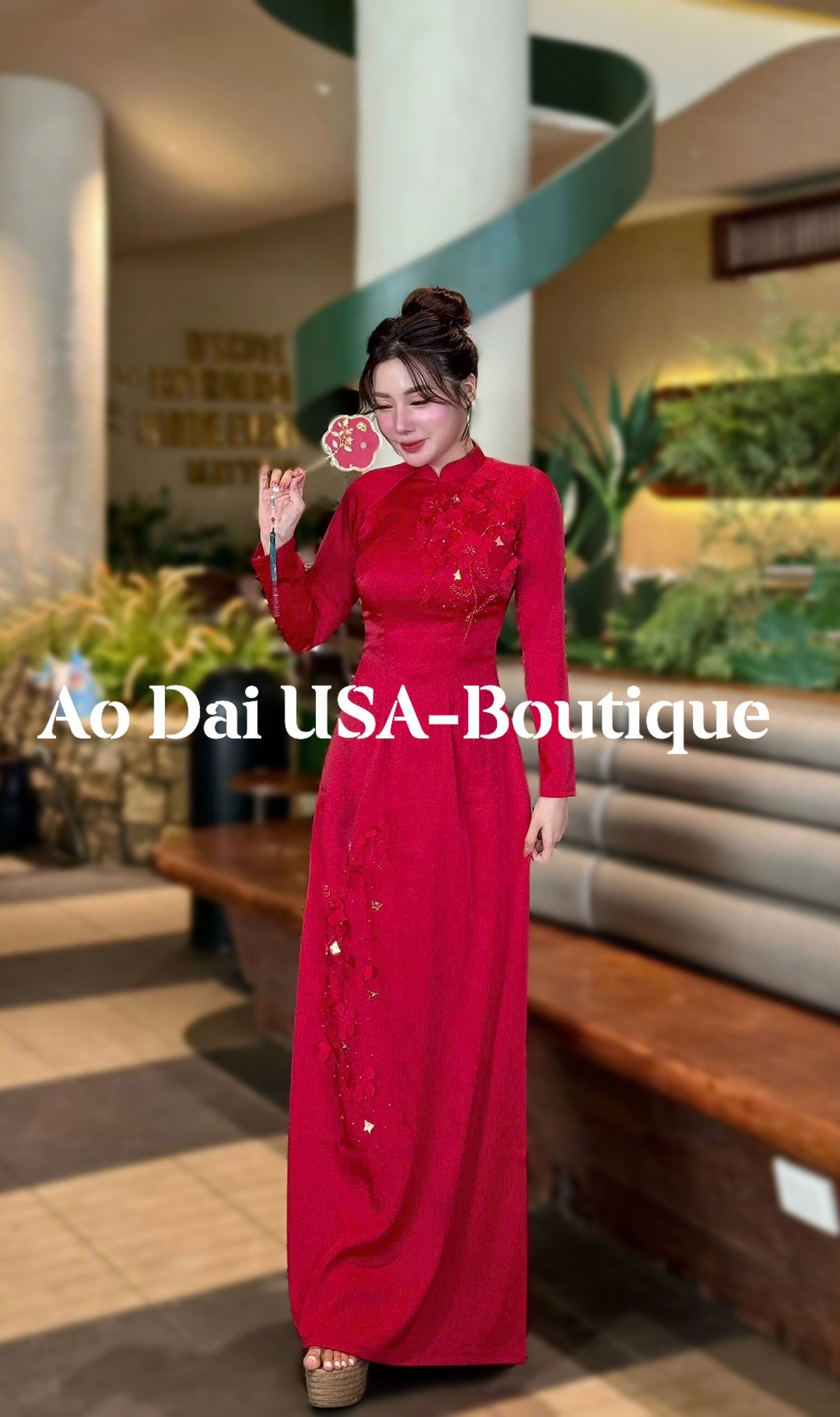 Set Ao Dai Lua Tô Châu Design with Flowers/Vietnamese Traditional Long Dress with Pants/ Ao Dai Tet  B296