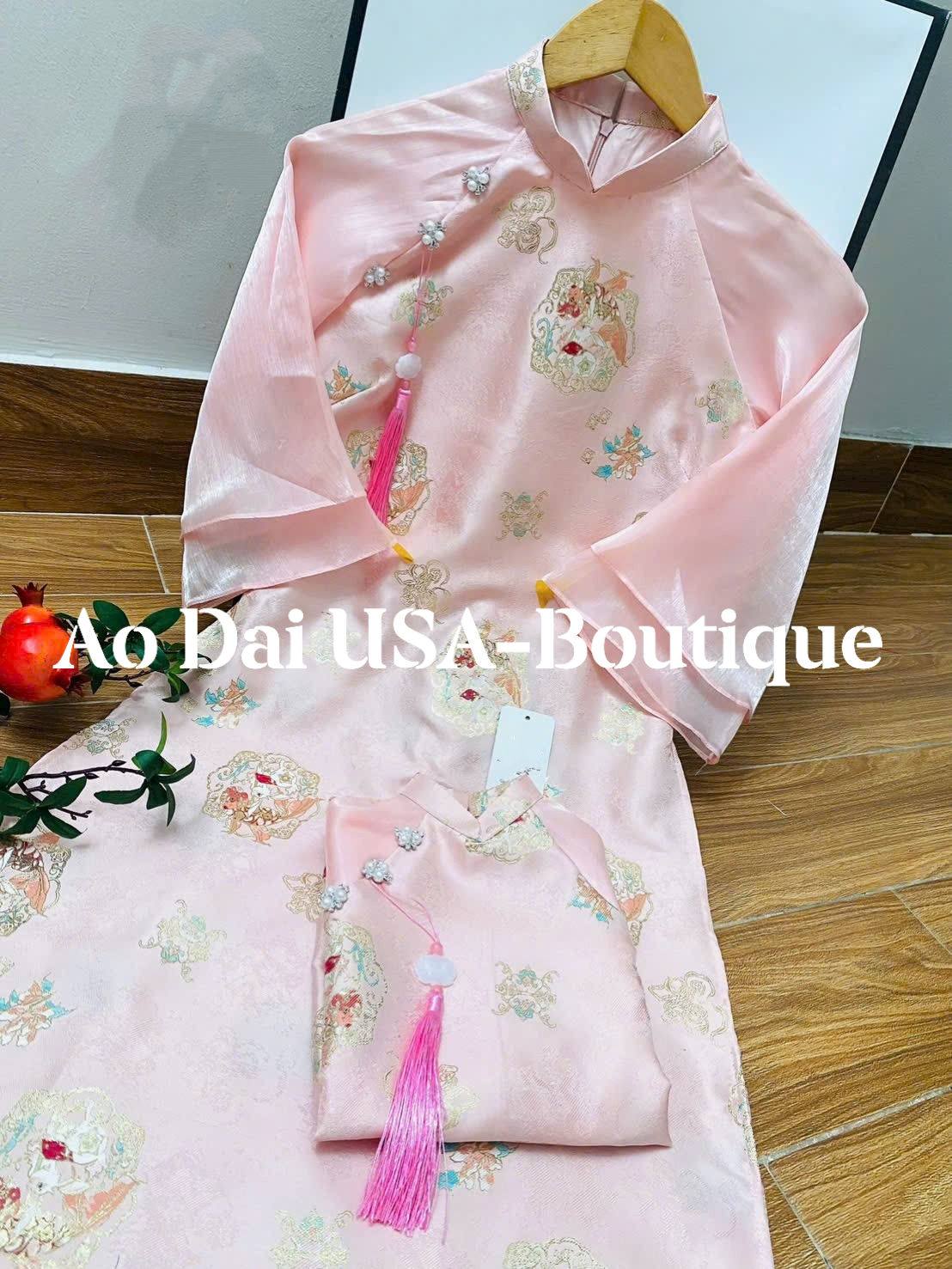 Matching Family Ao Dai Set/ Pink- Blue  Matching Family Spring Ao Dai Set/ Pre-made Ao Dai for Lunar New Year /Ao Dai Gia Dinh Tet 2026