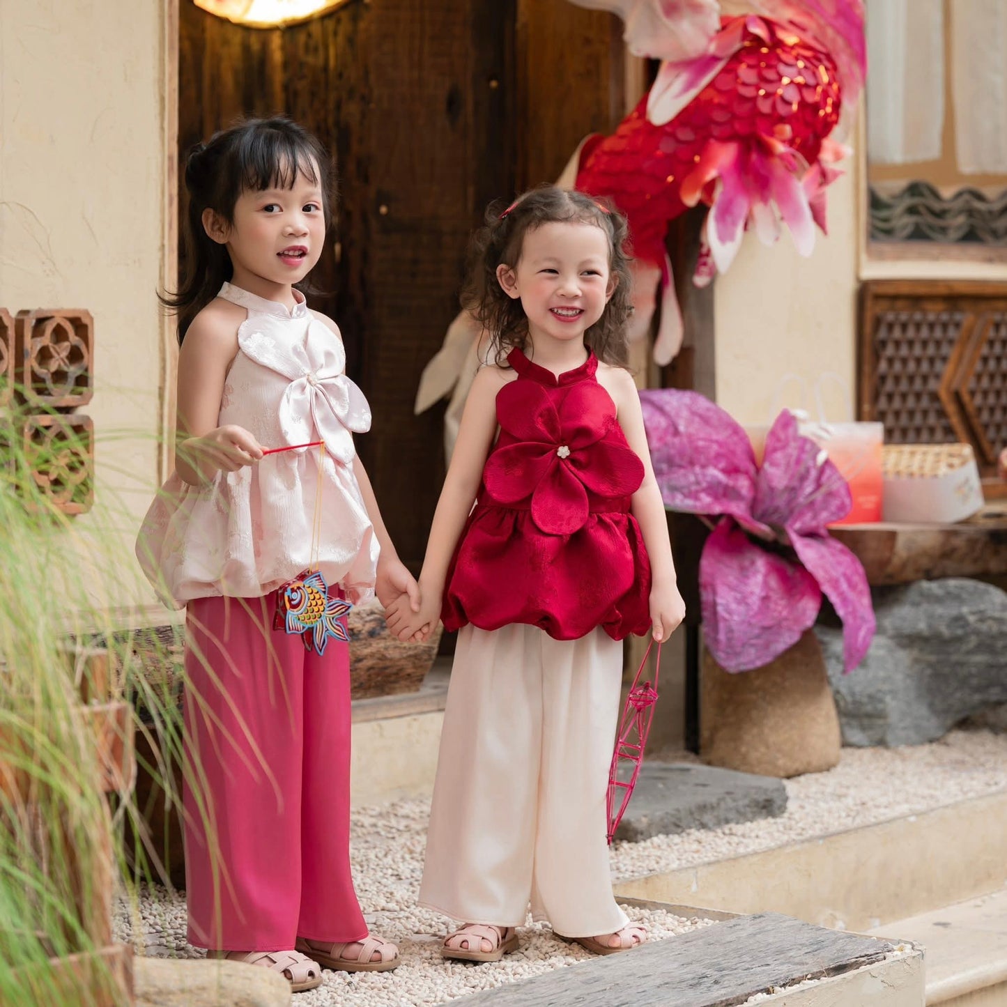Girls Floral Ao Yếm Cach Tan (2 colors), Vietnamese Lunar New Year Outfit G342