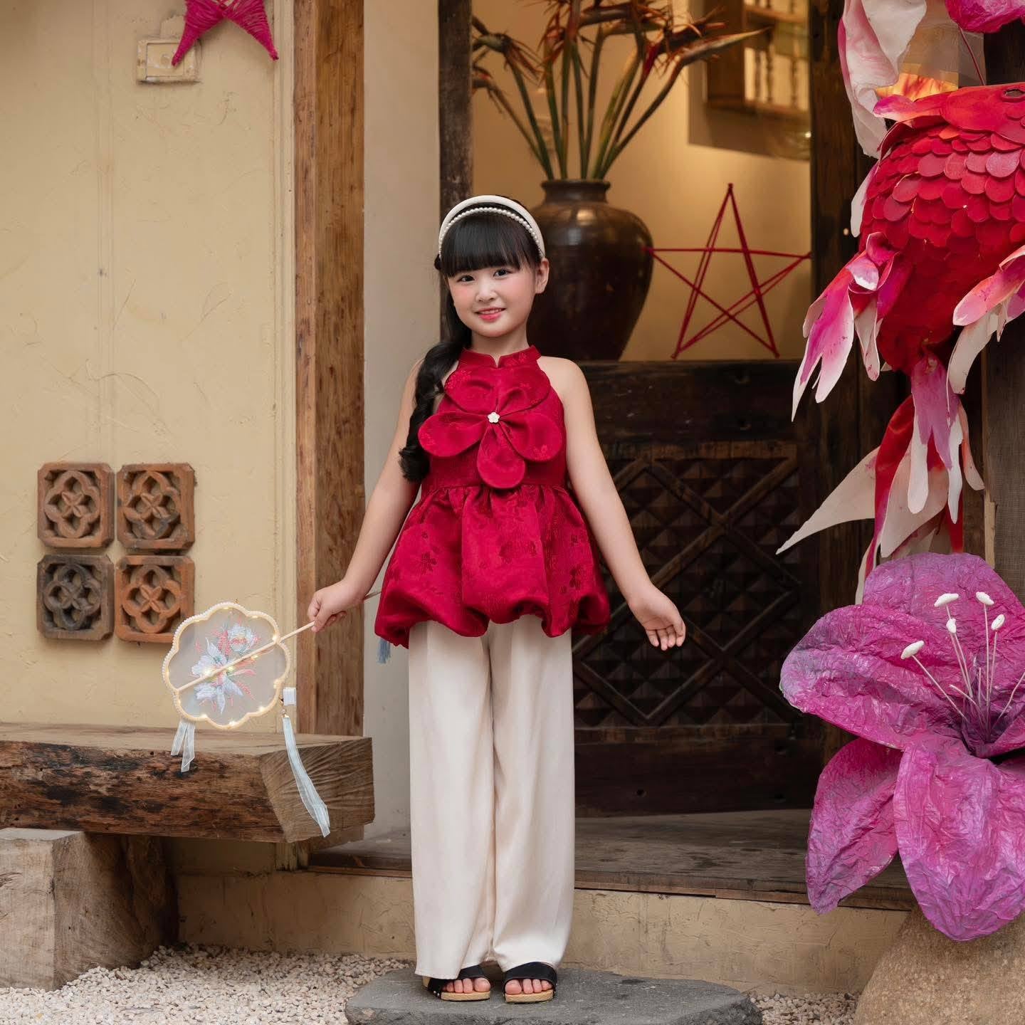 Girls Floral Ao Yếm Cach Tan (2 colors), Vietnamese Lunar New Year Outfit G342