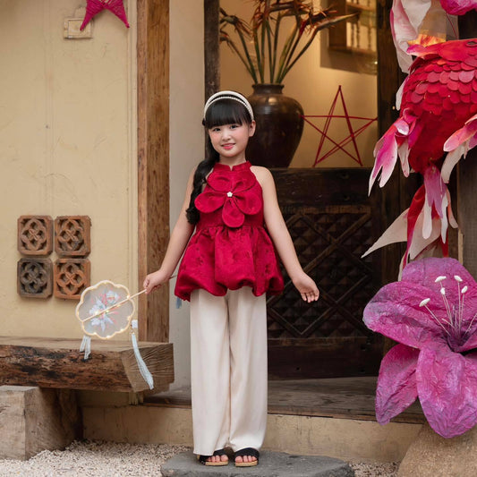 Girls Floral Ao Yếm Cach Tan (2 colors), Vietnamese Lunar New Year Outfit G342