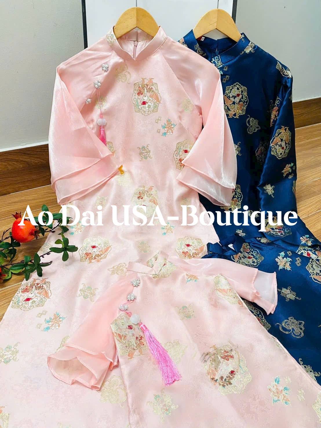 Matching Family Ao Dai Set/ Pink- Blue  Matching Family Spring Ao Dai Set/ Pre-made Ao Dai for Lunar New Year /Ao Dai Gia Dinh Tet 2026
